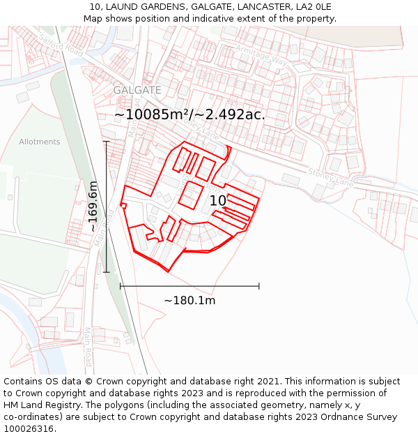 10, LAUND GARDENS, GALGATE, LANCASTER, LA2 0LE: Plot and title map