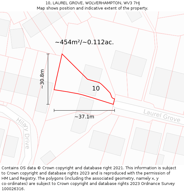 10, LAUREL GROVE, WOLVERHAMPTON, WV3 7HJ: Plot and title map