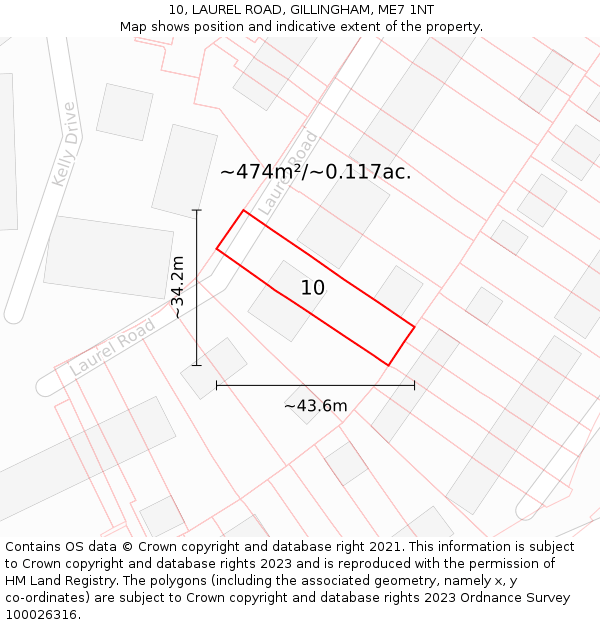 10, LAUREL ROAD, GILLINGHAM, ME7 1NT: Plot and title map