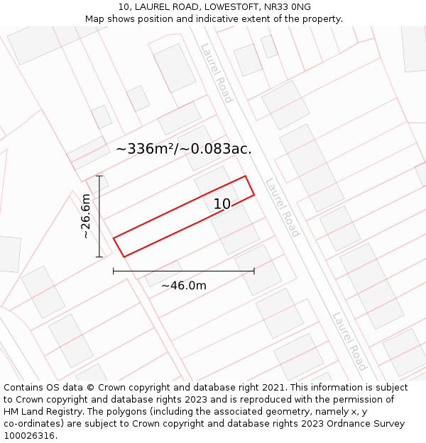 10, LAUREL ROAD, LOWESTOFT, NR33 0NG: Plot and title map