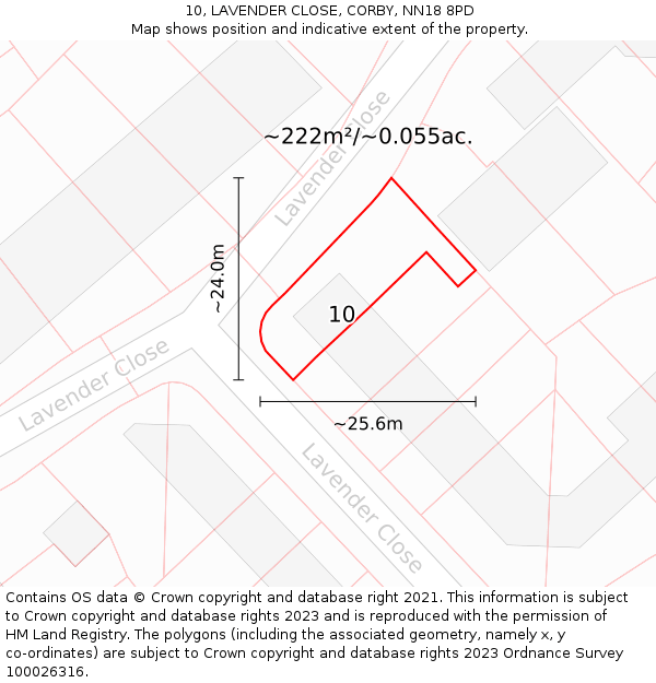 10, LAVENDER CLOSE, CORBY, NN18 8PD: Plot and title map