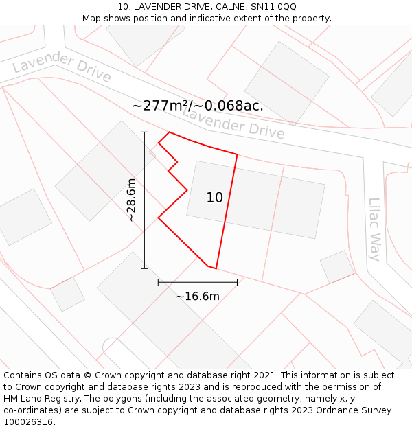 10, LAVENDER DRIVE, CALNE, SN11 0QQ: Plot and title map