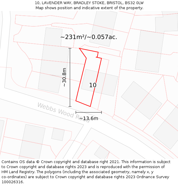 10, LAVENDER WAY, BRADLEY STOKE, BRISTOL, BS32 0LW: Plot and title map