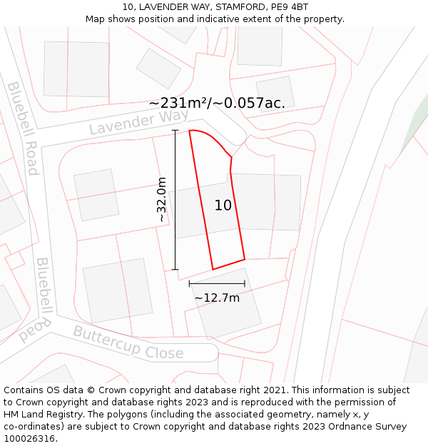 10, LAVENDER WAY, STAMFORD, PE9 4BT: Plot and title map