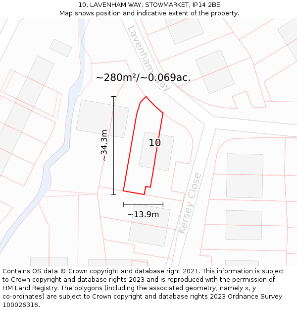 10, LAVENHAM WAY, STOWMARKET, IP14 2BE: Plot and title map