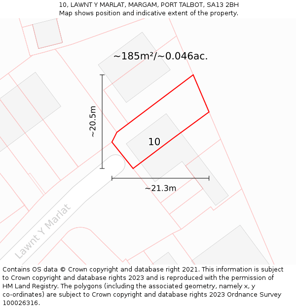 10, LAWNT Y MARLAT, MARGAM, PORT TALBOT, SA13 2BH: Plot and title map