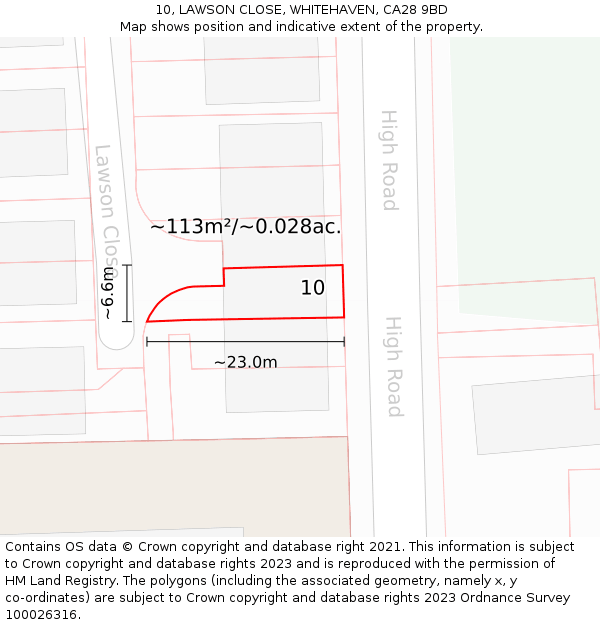 10, LAWSON CLOSE, WHITEHAVEN, CA28 9BD: Plot and title map