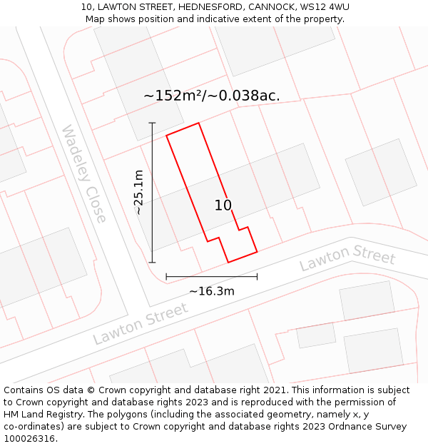 10, LAWTON STREET, HEDNESFORD, CANNOCK, WS12 4WU: Plot and title map