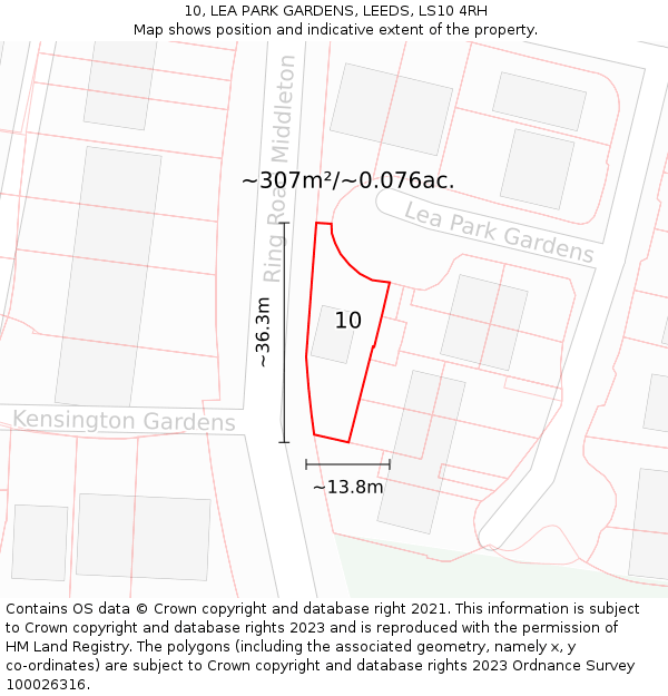 10, LEA PARK GARDENS, LEEDS, LS10 4RH: Plot and title map