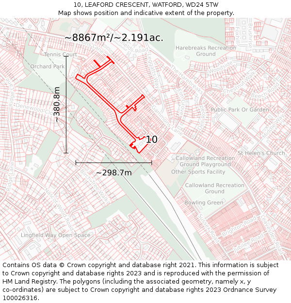 10, LEAFORD CRESCENT, WATFORD, WD24 5TW: Plot and title map