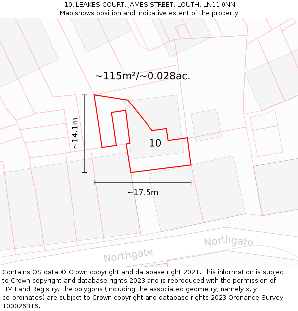 10, LEAKES COURT, JAMES STREET, LOUTH, LN11 0NN: Plot and title map