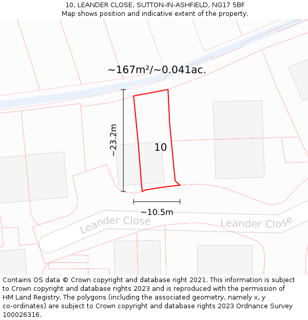 10, LEANDER CLOSE, SUTTON-IN-ASHFIELD, NG17 5BF: Plot and title map