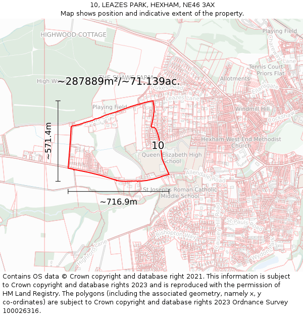 10, LEAZES PARK, HEXHAM, NE46 3AX: Plot and title map