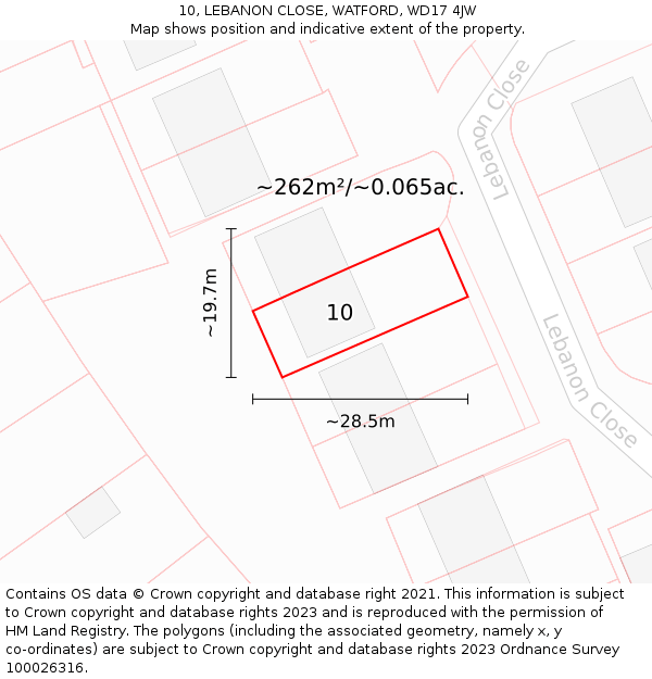 10, LEBANON CLOSE, WATFORD, WD17 4JW: Plot and title map