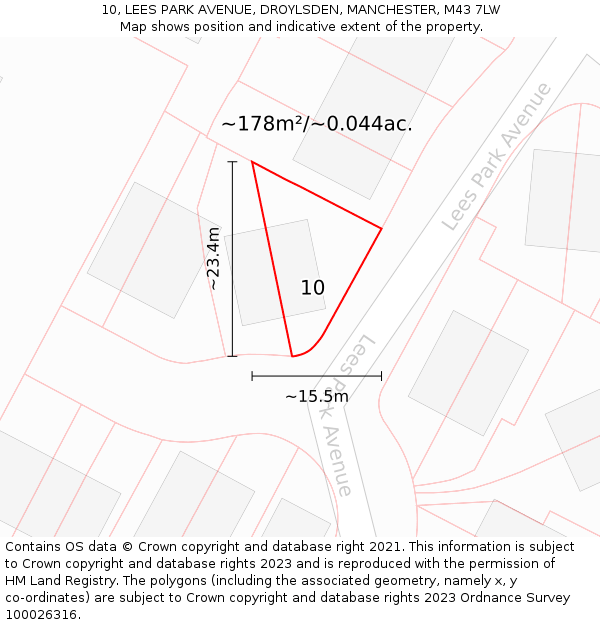 10, LEES PARK AVENUE, DROYLSDEN, MANCHESTER, M43 7LW: Plot and title map