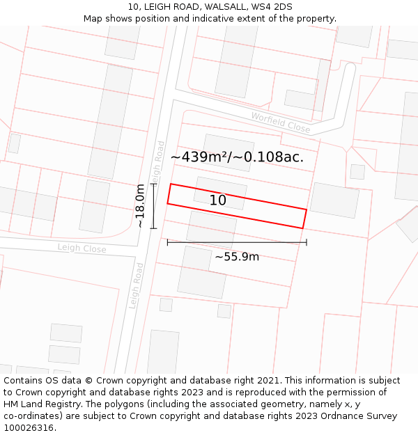 10, LEIGH ROAD, WALSALL, WS4 2DS: Plot and title map
