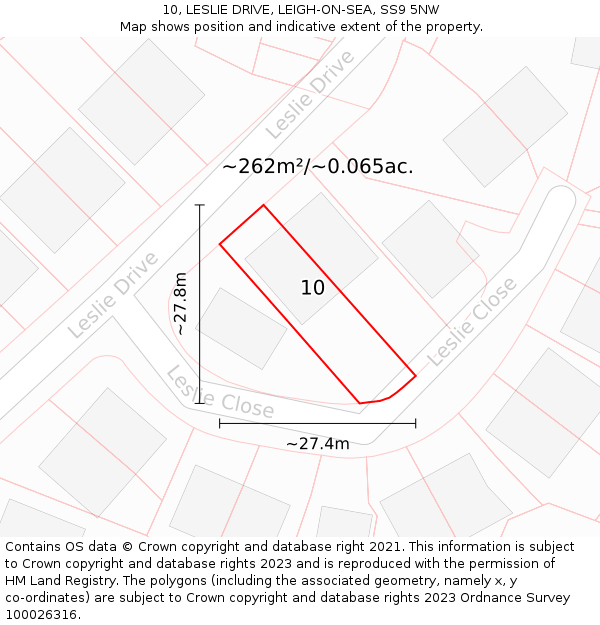 10, LESLIE DRIVE, LEIGH-ON-SEA, SS9 5NW: Plot and title map