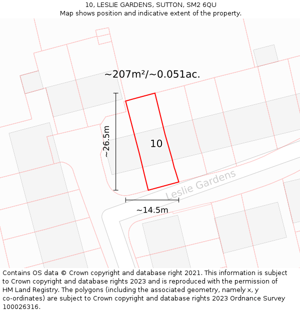 10, LESLIE GARDENS, SUTTON, SM2 6QU: Plot and title map