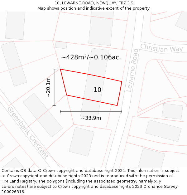 10, LEWARNE ROAD, NEWQUAY, TR7 3JS: Plot and title map