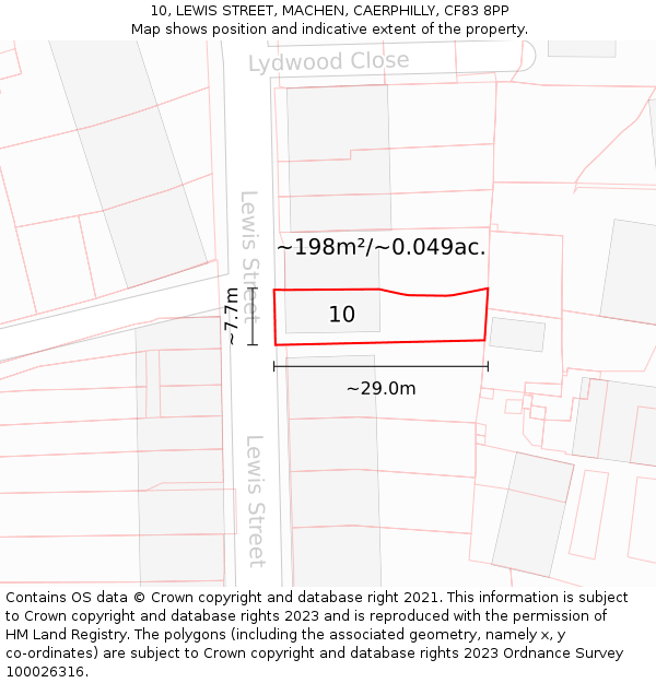 10, LEWIS STREET, MACHEN, CAERPHILLY, CF83 8PP: Plot and title map