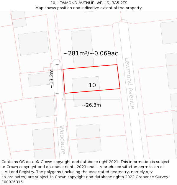 10, LEWMOND AVENUE, WELLS, BA5 2TS: Plot and title map
