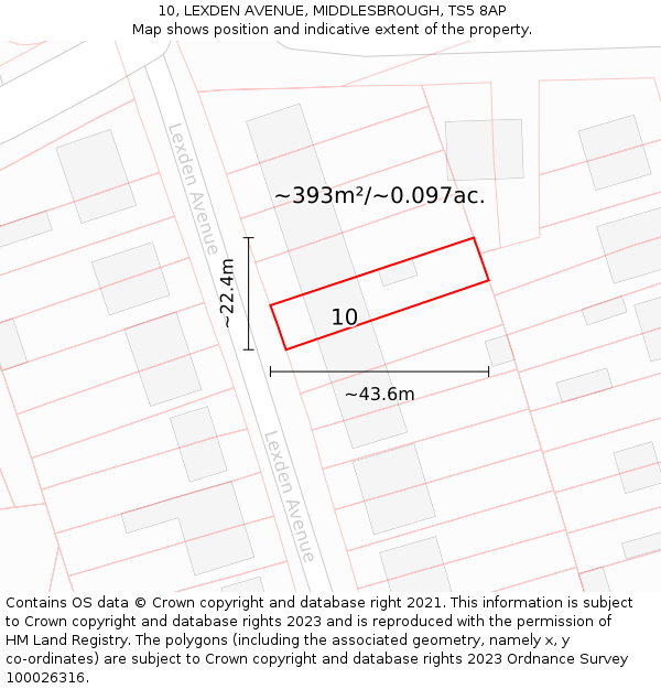 10, LEXDEN AVENUE, MIDDLESBROUGH, TS5 8AP: Plot and title map