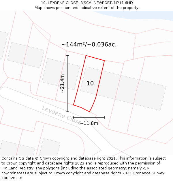 10, LEYDENE CLOSE, RISCA, NEWPORT, NP11 6HD: Plot and title map