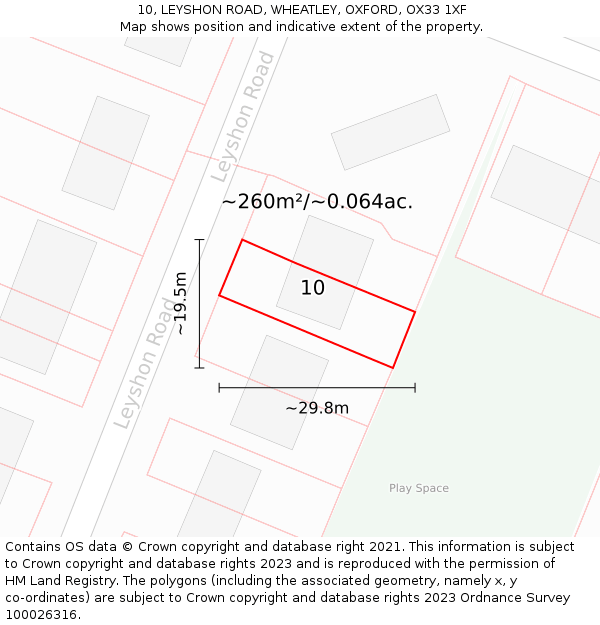 10, LEYSHON ROAD, WHEATLEY, OXFORD, OX33 1XF: Plot and title map