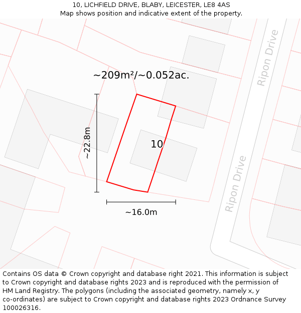 10, LICHFIELD DRIVE, BLABY, LEICESTER, LE8 4AS: Plot and title map