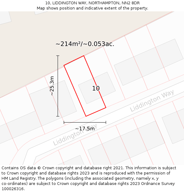 10, LIDDINGTON WAY, NORTHAMPTON, NN2 8DR: Plot and title map