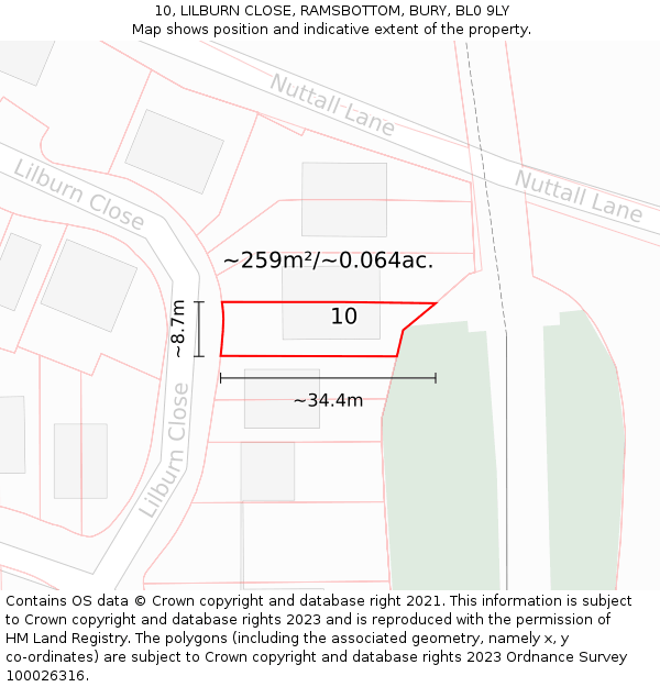 10, LILBURN CLOSE, RAMSBOTTOM, BURY, BL0 9LY: Plot and title map