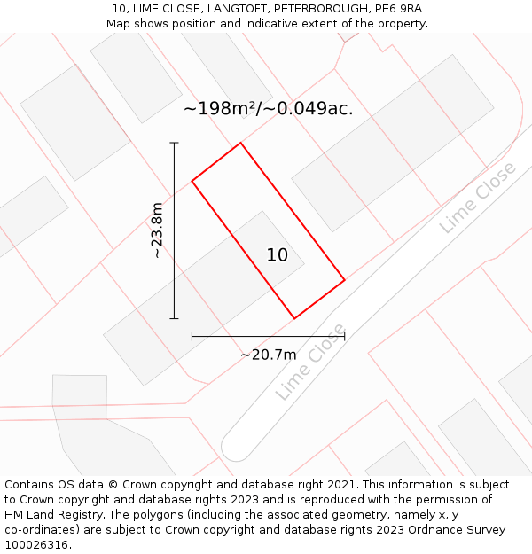 10, LIME CLOSE, LANGTOFT, PETERBOROUGH, PE6 9RA: Plot and title map