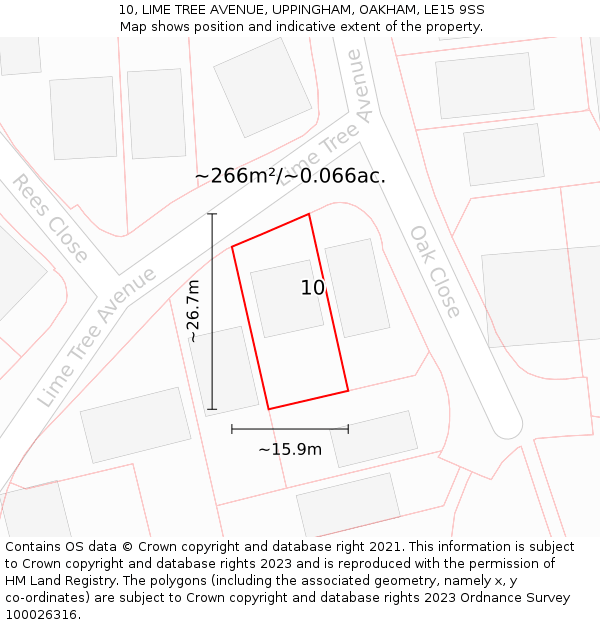 10, LIME TREE AVENUE, UPPINGHAM, OAKHAM, LE15 9SS: Plot and title map