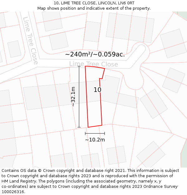 10, LIME TREE CLOSE, LINCOLN, LN6 0RT: Plot and title map