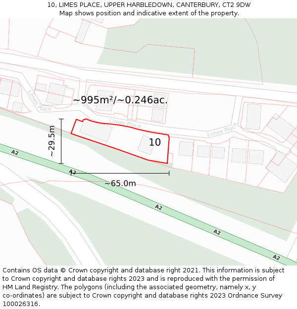 10, LIMES PLACE, UPPER HARBLEDOWN, CANTERBURY, CT2 9DW: Plot and title map