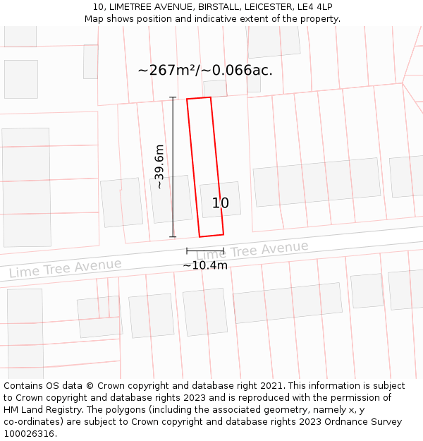 10, LIMETREE AVENUE, BIRSTALL, LEICESTER, LE4 4LP: Plot and title map
