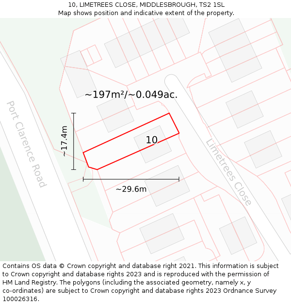 10, LIMETREES CLOSE, MIDDLESBROUGH, TS2 1SL: Plot and title map