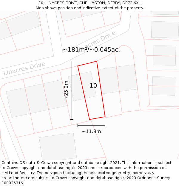10, LINACRES DRIVE, CHELLASTON, DERBY, DE73 6XH: Plot and title map