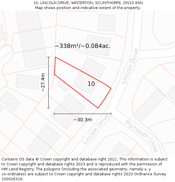 10, LINCOLN DRIVE, WINTERTON, SCUNTHORPE, DN15 9SN: Plot and title map