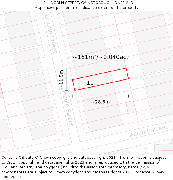 10, LINCOLN STREET, GAINSBOROUGH, DN21 2LD: Plot and title map