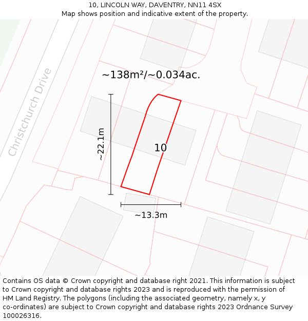 10, LINCOLN WAY, DAVENTRY, NN11 4SX: Plot and title map