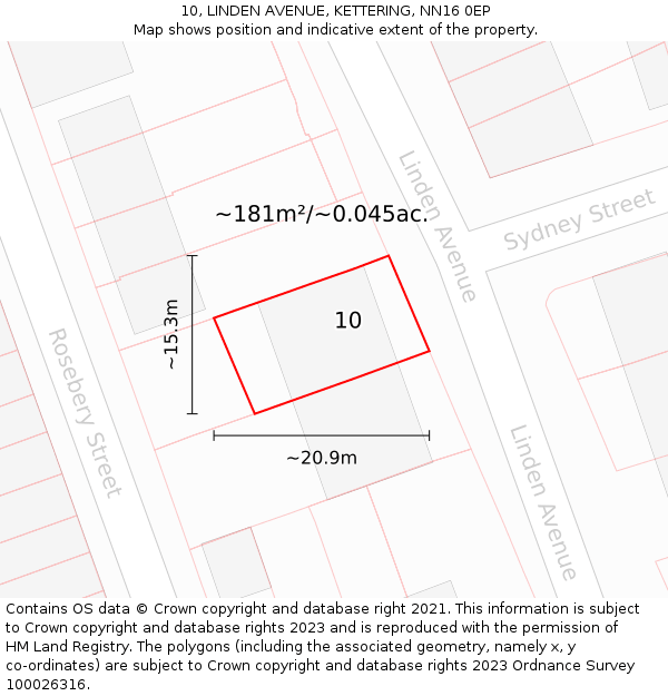 10, LINDEN AVENUE, KETTERING, NN16 0EP: Plot and title map