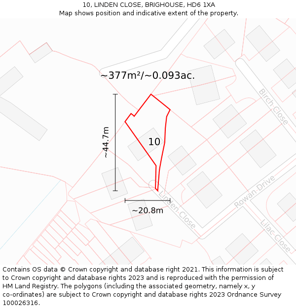10, LINDEN CLOSE, BRIGHOUSE, HD6 1XA: Plot and title map