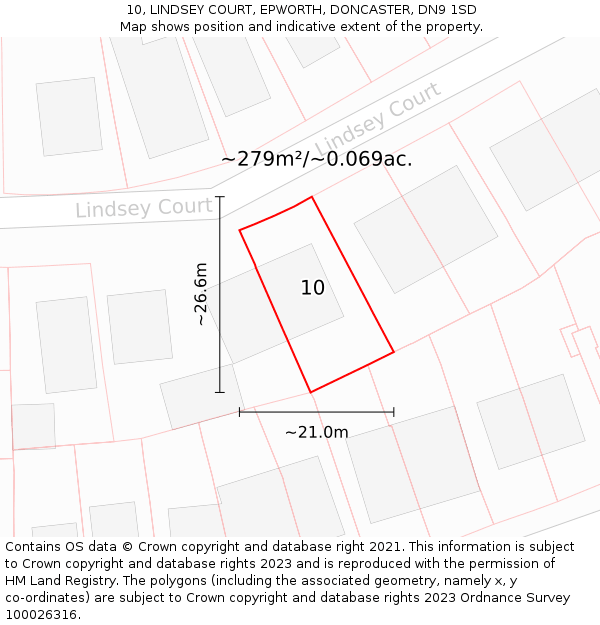 10, LINDSEY COURT, EPWORTH, DONCASTER, DN9 1SD: Plot and title map