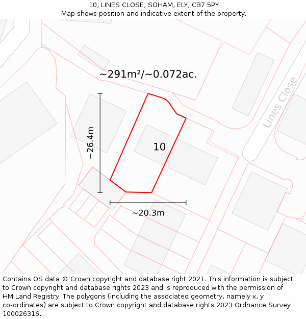 10, LINES CLOSE, SOHAM, ELY, CB7 5PY: Plot and title map