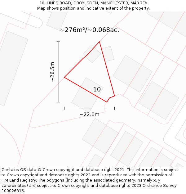 10, LINES ROAD, DROYLSDEN, MANCHESTER, M43 7FA: Plot and title map