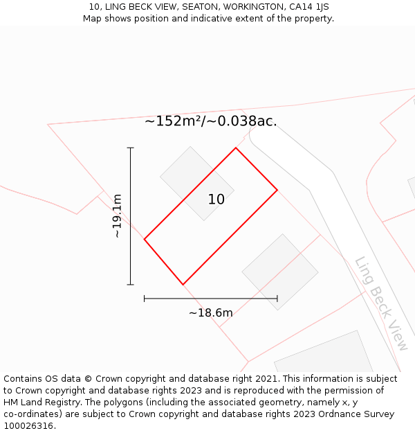 10, LING BECK VIEW, SEATON, WORKINGTON, CA14 1JS: Plot and title map