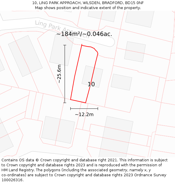 10, LING PARK APPROACH, WILSDEN, BRADFORD, BD15 0NF: Plot and title map