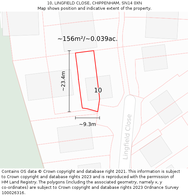 10, LINGFIELD CLOSE, CHIPPENHAM, SN14 0XN: Plot and title map