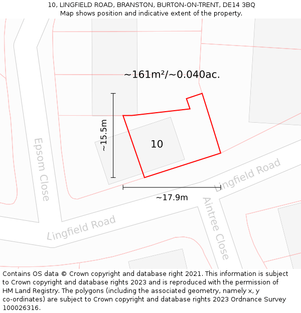 10, LINGFIELD ROAD, BRANSTON, BURTON-ON-TRENT, DE14 3BQ: Plot and title map